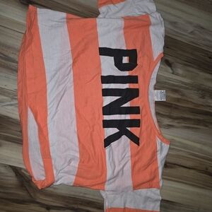 PINK Victoria's Secret Orange and White Striped Tee